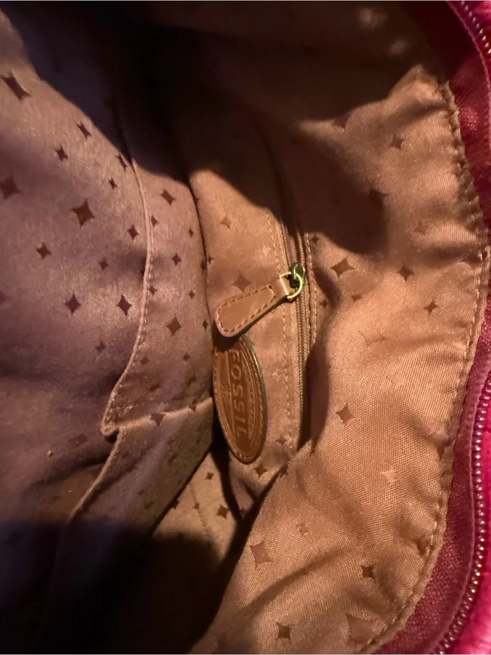 Fossil Hot Pink Leather Tote with Gold Logo
